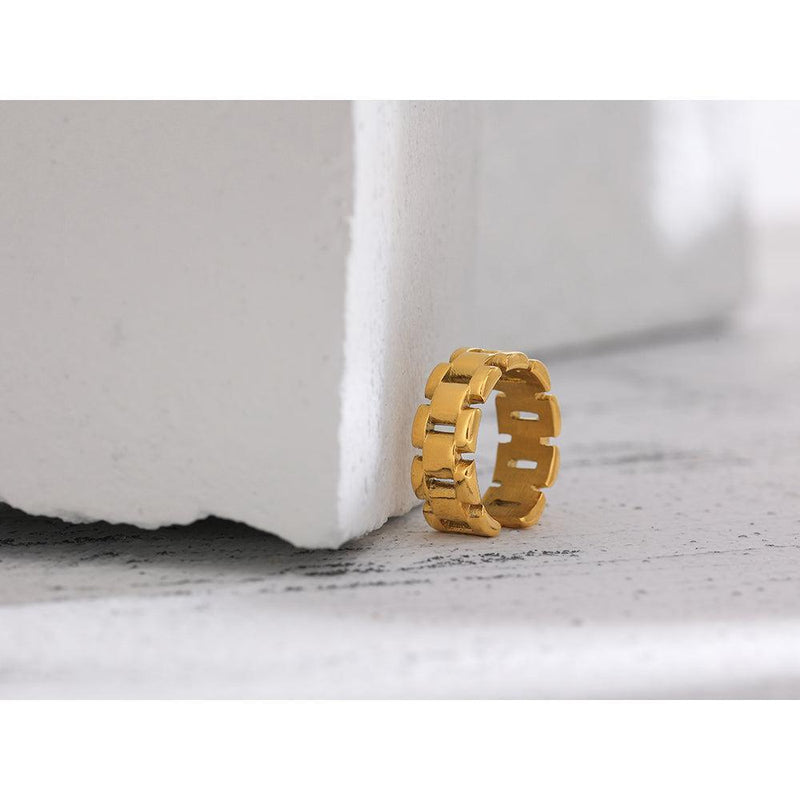 Chic Gold Plated BOHO Open Cuff Ring with Chain Link Design - Lucid Fantasy 