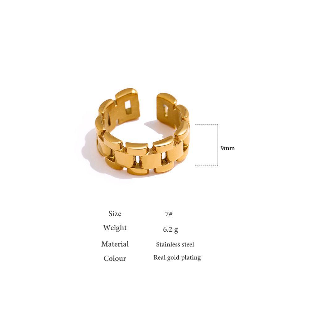 Chic Gold Plated BOHO Open Cuff Ring with Chain Link Design - Lucid Fantasy 