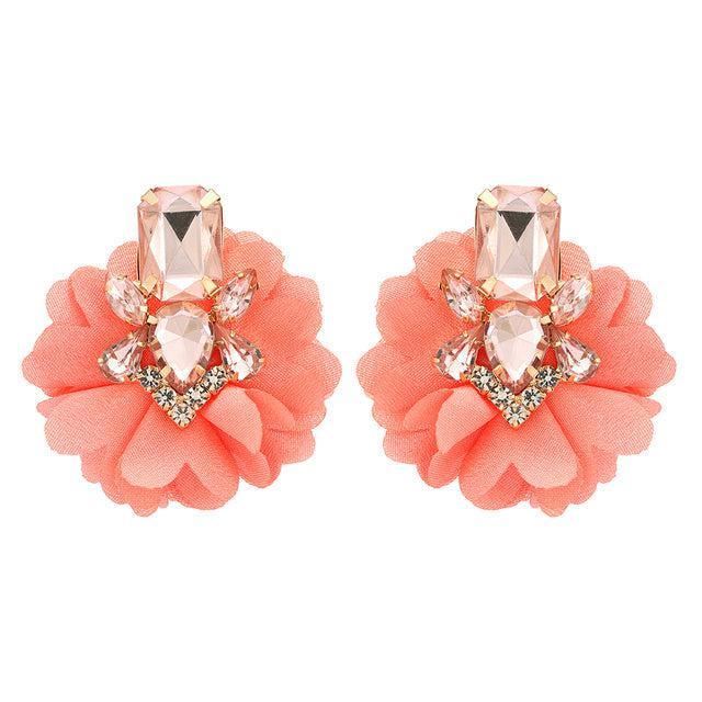 Chiffon Lace Floral Crystal Maxi Dangle Earrings - Lucid Fantasy 