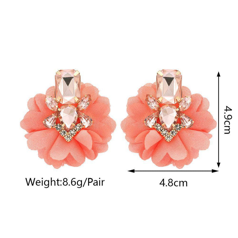 Chiffon Lace Floral Crystal Maxi Dangle Earrings - Lucid Fantasy 