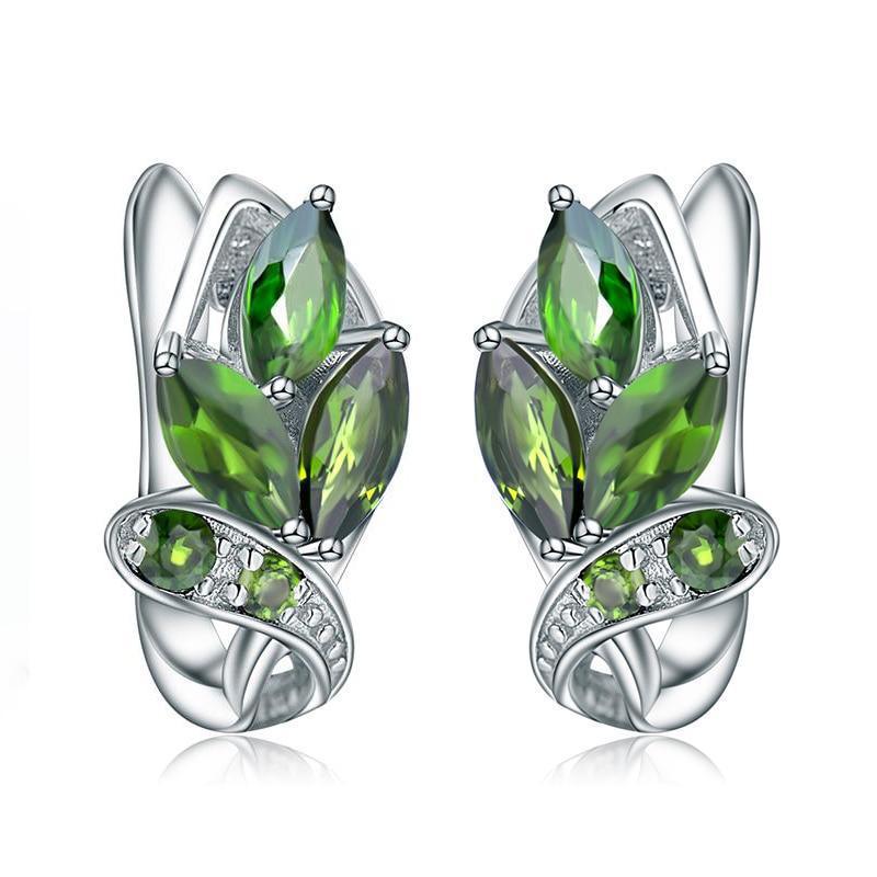 Chrome Diopside Leaf Design Earrings in Sterling Silver - Lucid Fantasy 