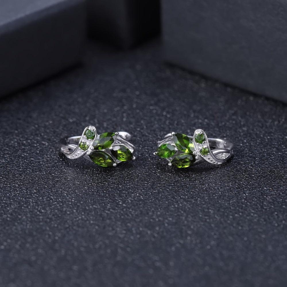 Chrome Diopside Leaf Design Earrings in Sterling Silver - Lucid Fantasy 