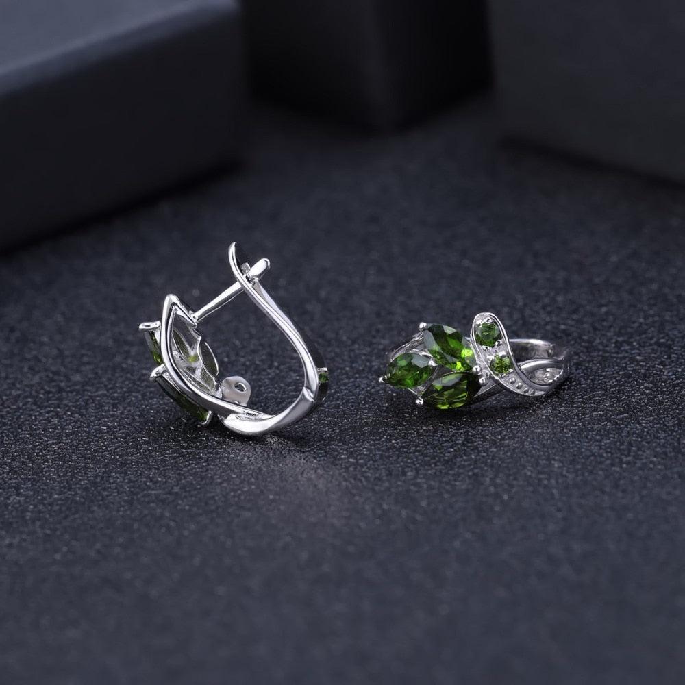 Chrome Diopside Leaf Design Earrings in Sterling Silver - Lucid Fantasy 