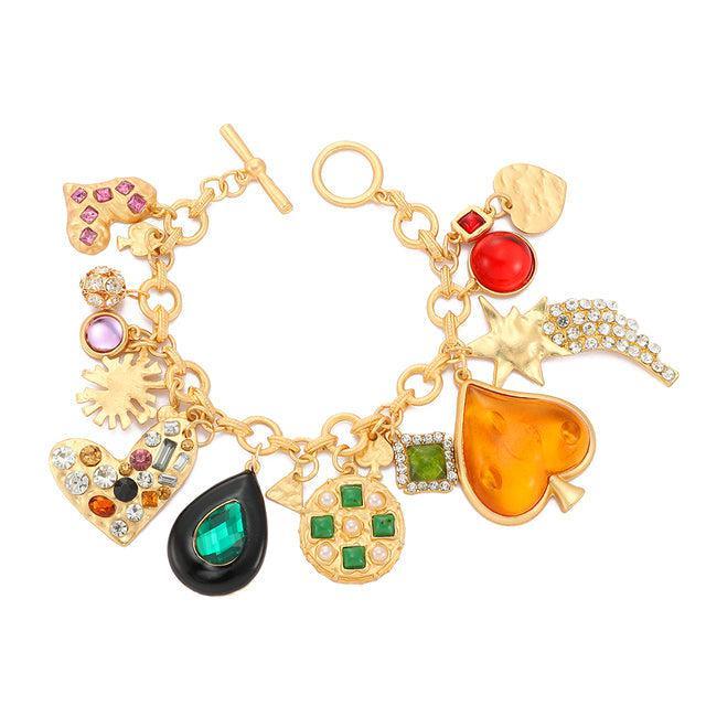 Chunky Golden Charm Bracelet with Rhinestone Accents - Lucid Fantasy 