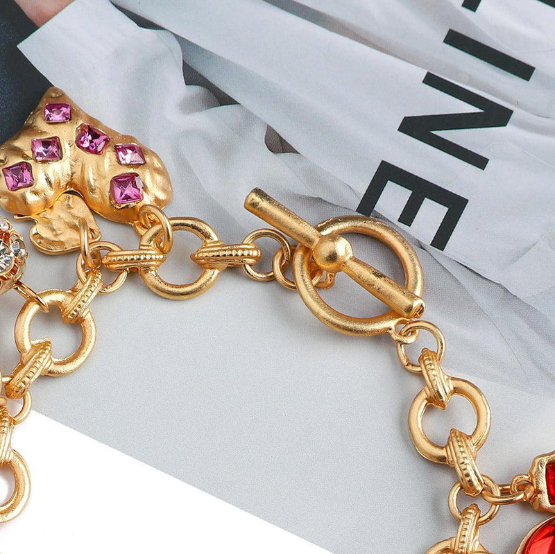 Chunky Golden Charm Bracelet with Rhinestone Accents - Lucid Fantasy 