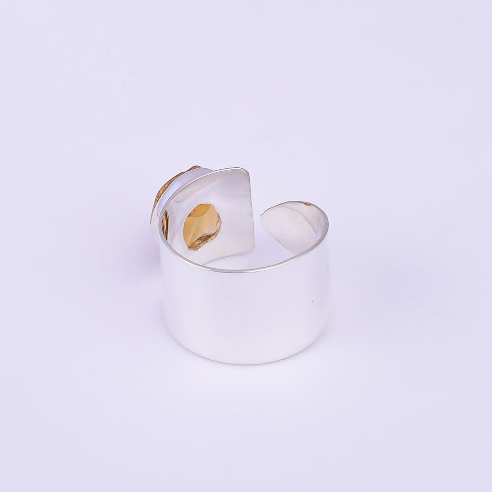 Chunky Handmade Silver Ring with Rough Cut Citrine Gemstone in Boho Style - Lucid Fantasy 