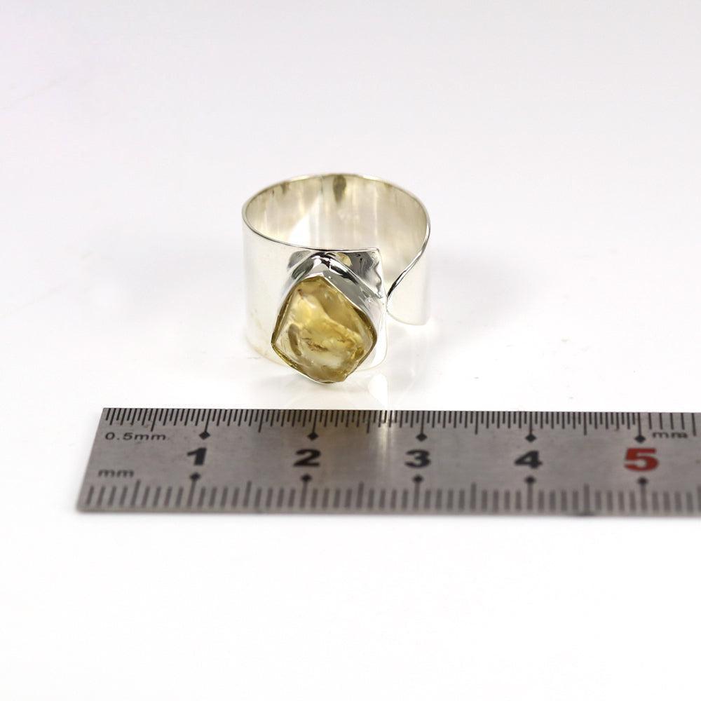 Chunky Handmade Silver Ring with Rough Cut Citrine Gemstone in Boho Style - Lucid Fantasy 