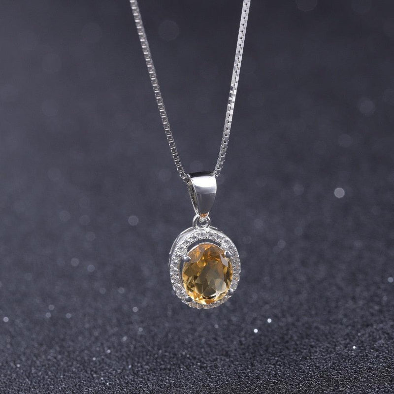 Citrine and Cubic Zirconia Halo Pendant in Sterling Silver Necklace - Lucid Fantasy 