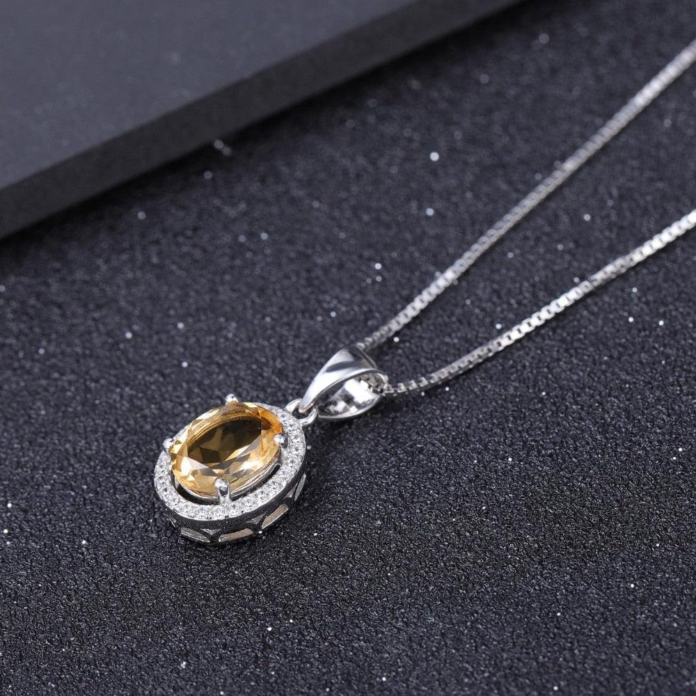 Citrine and Cubic Zirconia Halo Pendant in Sterling Silver Necklace - Lucid Fantasy 