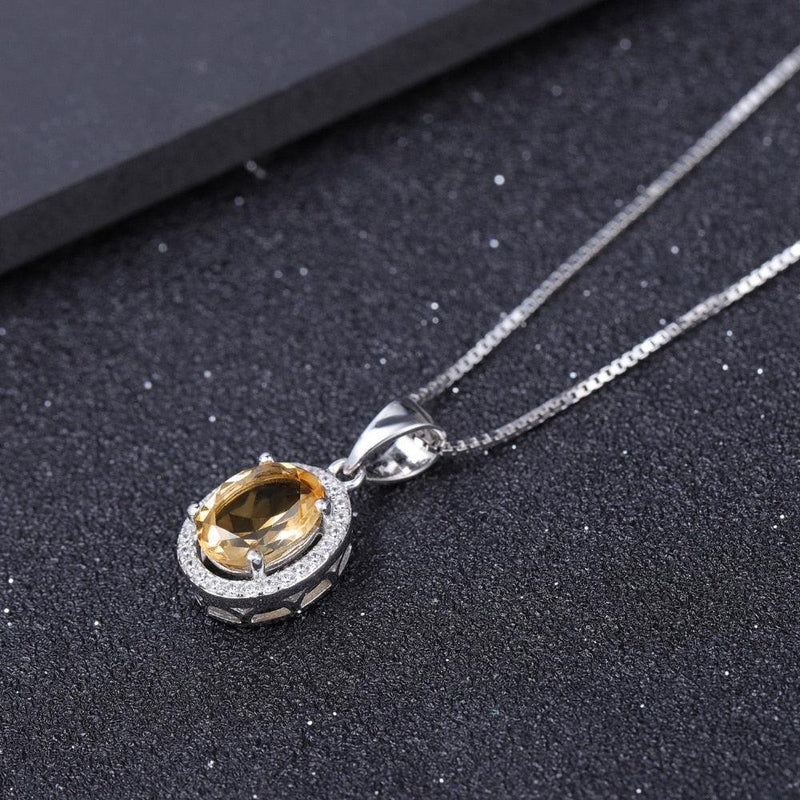 Citrine and Cubic Zirconia Halo Pendant in Sterling Silver Necklace - Lucid Fantasy 