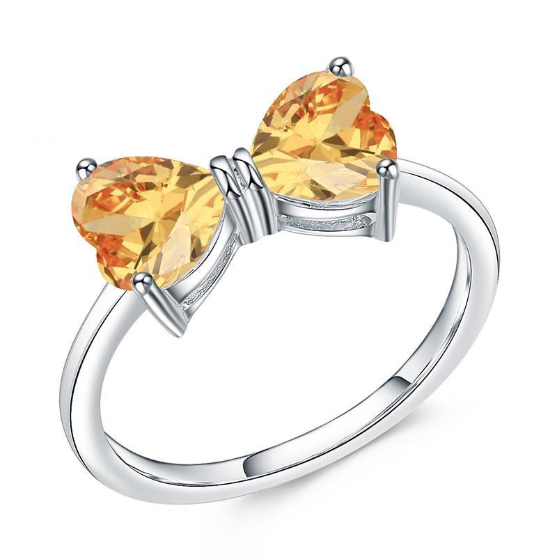 Citrine Double Heart Sterling Silver Ring - Lucid Fantasy 