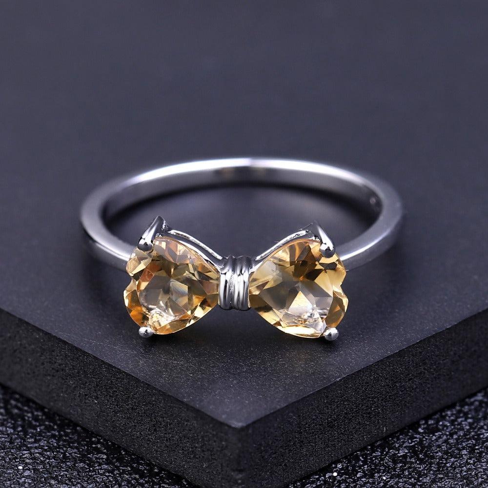 Citrine Double Heart Sterling Silver Ring - Lucid Fantasy 