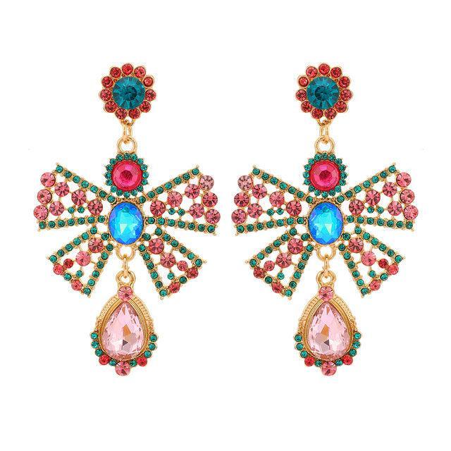 Classic Bowknot Rhinestone Double Drop Dangle Earrings - Lucid Fantasy 