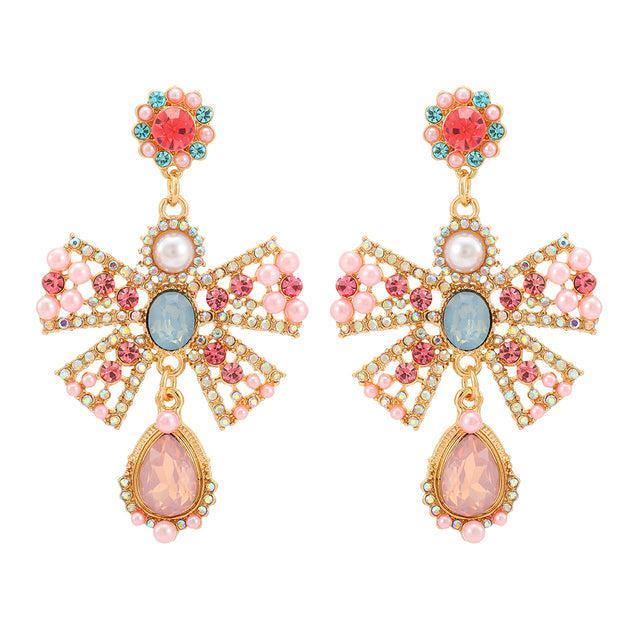 Classic Bowknot Rhinestone Double Drop Dangle Earrings - Lucid Fantasy 