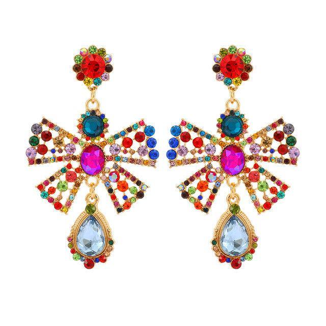 Classic Bowknot Rhinestone Double Drop Dangle Earrings - Lucid Fantasy 