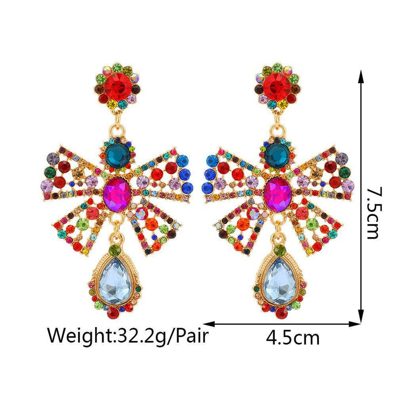 Classic Bowknot Rhinestone Double Drop Dangle Earrings - Lucid Fantasy 