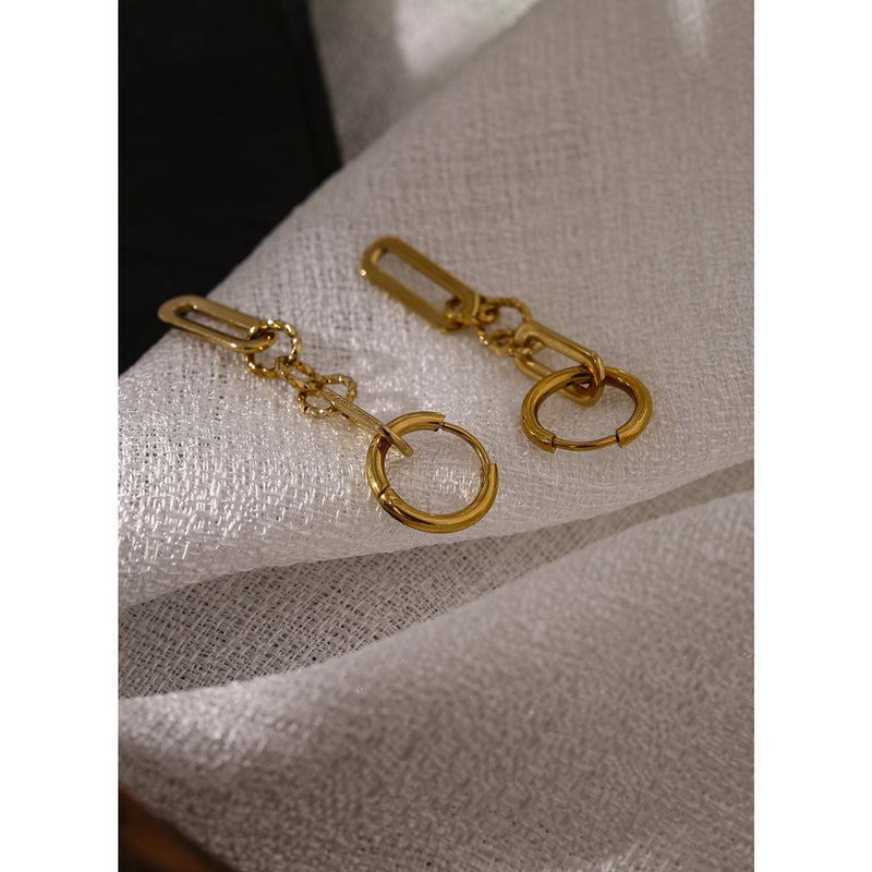 Classic Geometric Metallic Chain Link Longline Hoop Earrings - Lucid Fantasy 