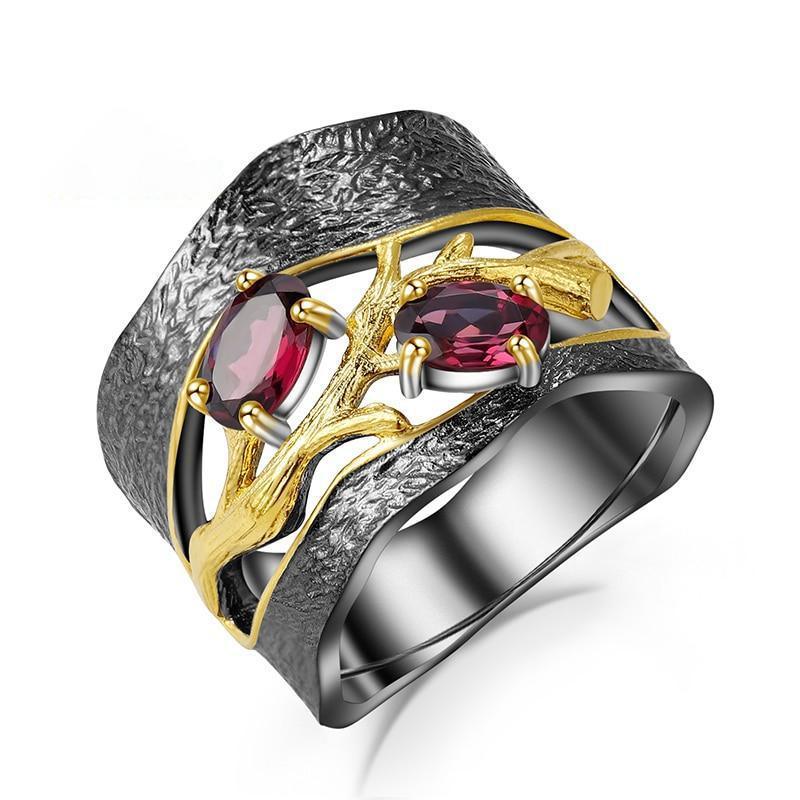 Classic Gold-Dipped Sterling Silver Rhodolite Garnet Wrap Ring - Lucid Fantasy 