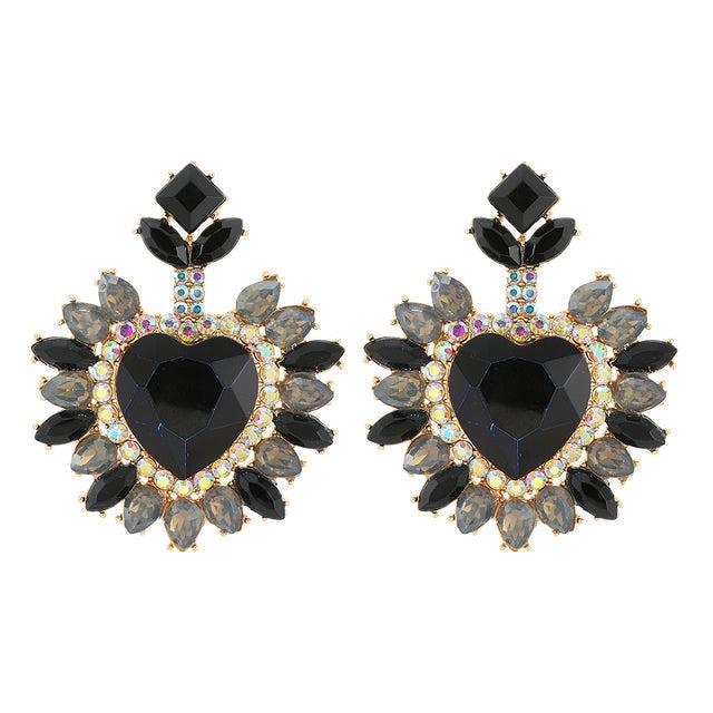 Classic Heart Halo Crystal Dangle Drop Earrings - Lucid Fantasy 