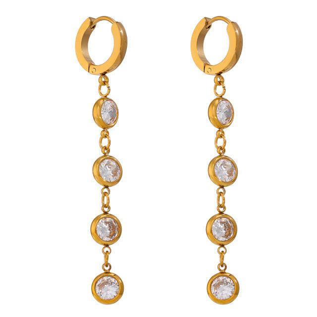 Classic Longline Gold CZ Link Drop Earrings - Lucid Fantasy 