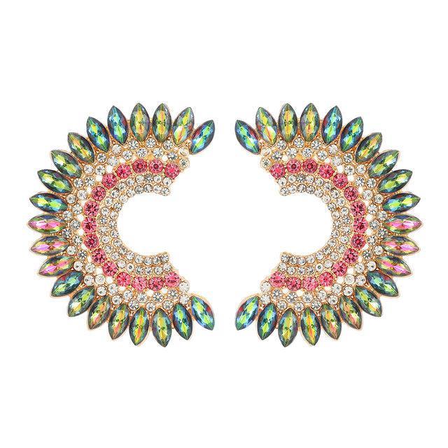 Classic Luxury Crystal Rhinestone Half Hoop Statement Earrings - Lucid Fantasy 