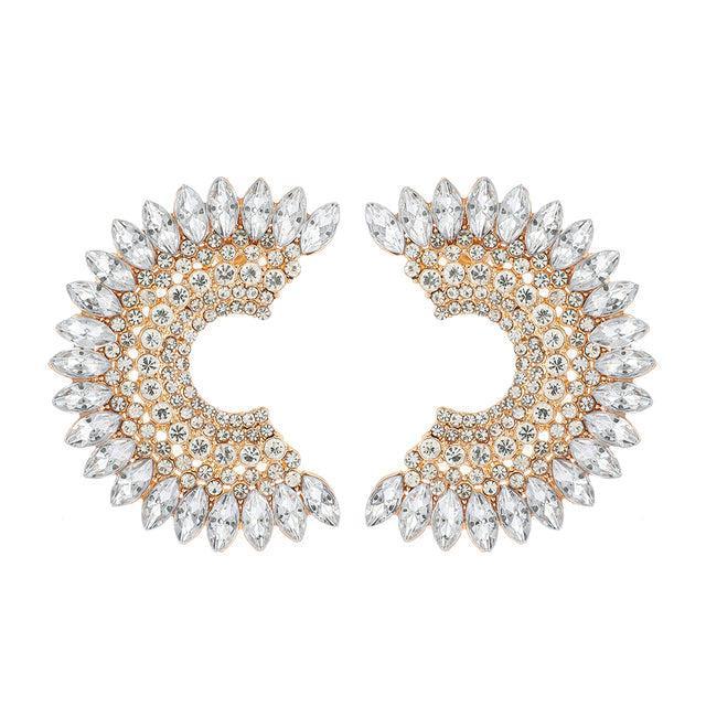 Classic Luxury Crystal Rhinestone Half Hoop Statement Earrings - Lucid Fantasy 