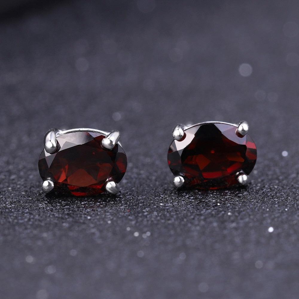 Classic Oval Red Garnet Stud Earrings in Sterling Silver - 2 ct. t.w. - Fine Jewelry Collection - Lucid Fantasy 