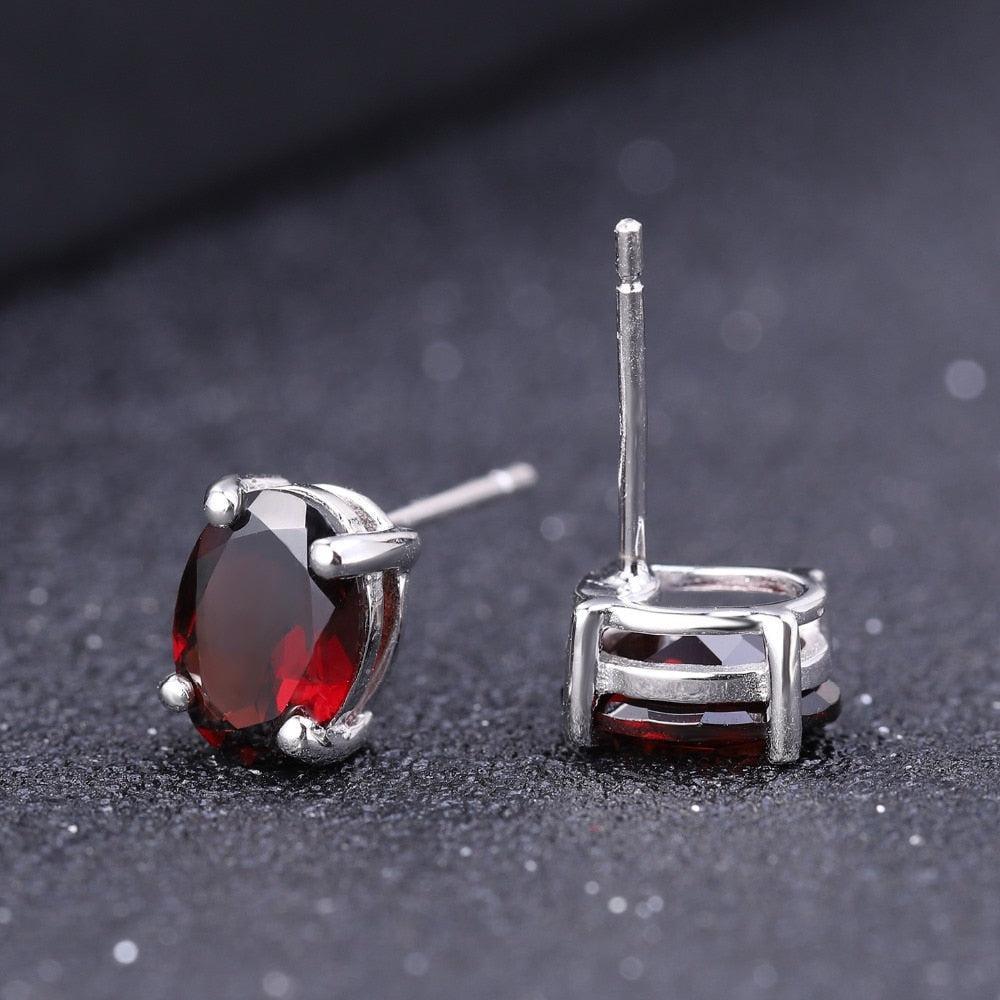 Classic Oval Red Garnet Stud Earrings in Sterling Silver - 2 ct. t.w. - Fine Jewelry Collection - Lucid Fantasy 