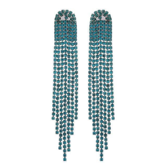 Classic Rhinestone Tassel Statement Earrings with Crystal Links - Lucid Fantasy 