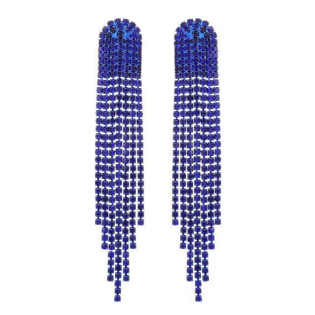 Classic Rhinestone Tassel Statement Earrings with Crystal Links - Lucid Fantasy 