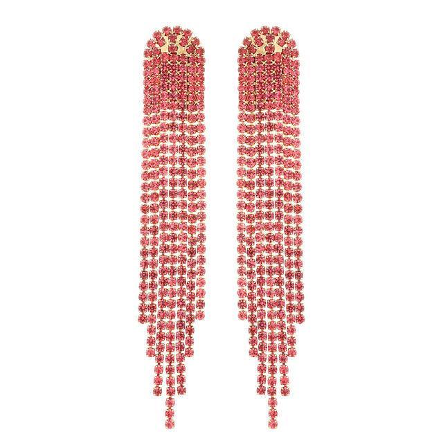 Classic Rhinestone Tassel Statement Earrings with Crystal Links - Lucid Fantasy 