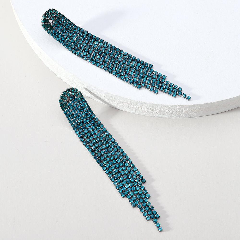 Classic Rhinestone Tassel Statement Earrings with Crystal Links - Lucid Fantasy 