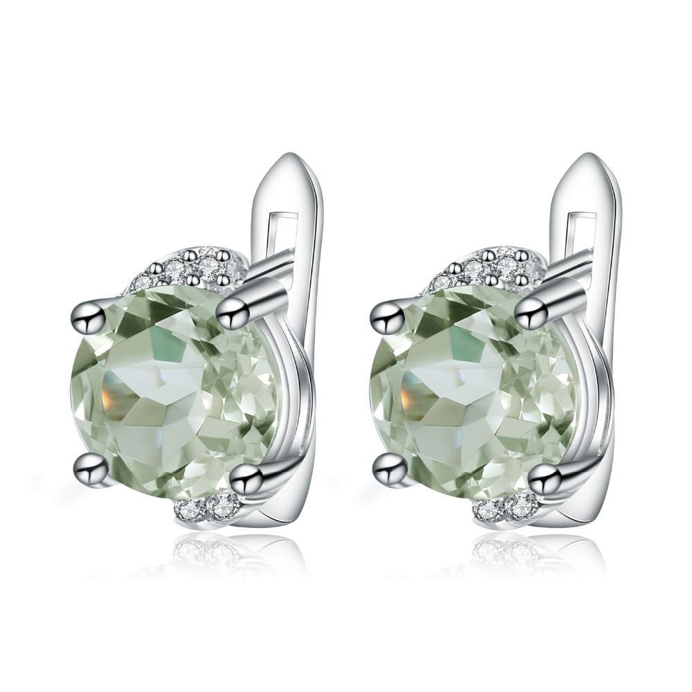 Classic Round Green Amethyst and Silver Earrings with Zirconia Accents - Lucid Fantasy 