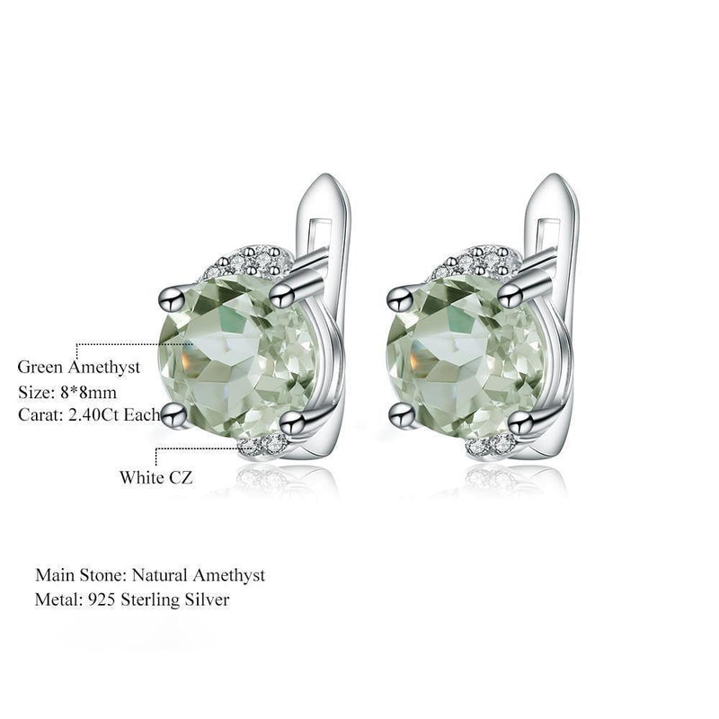 Classic Round Green Amethyst and Silver Earrings with Zirconia Accents - Lucid Fantasy 