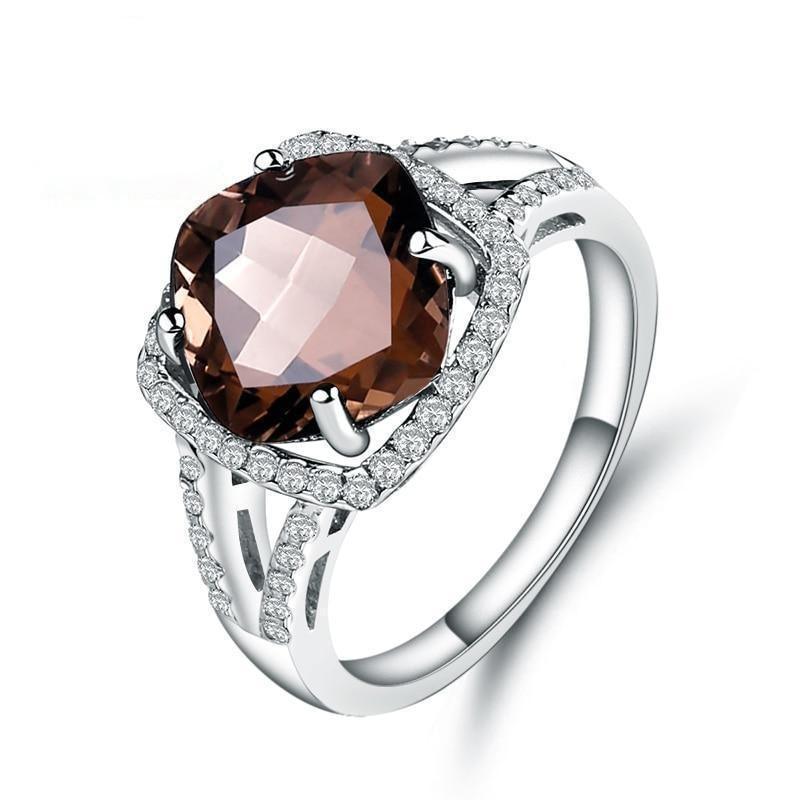 Classic Smoky Quartz and Cubic Zirconia Sterling Silver Ring - Lucid Fantasy 