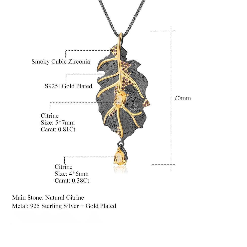 Classic Sterling Silver and Gold-Plated Citrine Leaf Pendant Necklace - Lucid Fantasy 