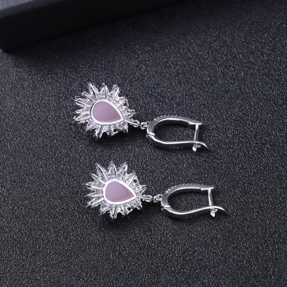 Classic Sterling Silver Earrings with Pink Calcedony and Amethyst Halo - Lucid Fantasy 