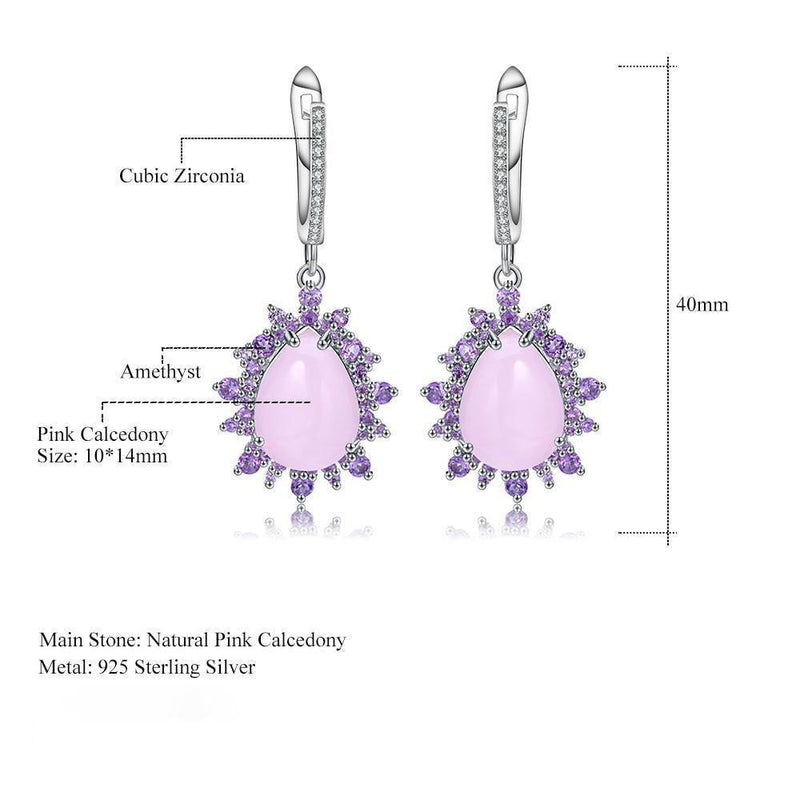 Classic Sterling Silver Earrings with Pink Calcedony and Amethyst Halo - Lucid Fantasy 