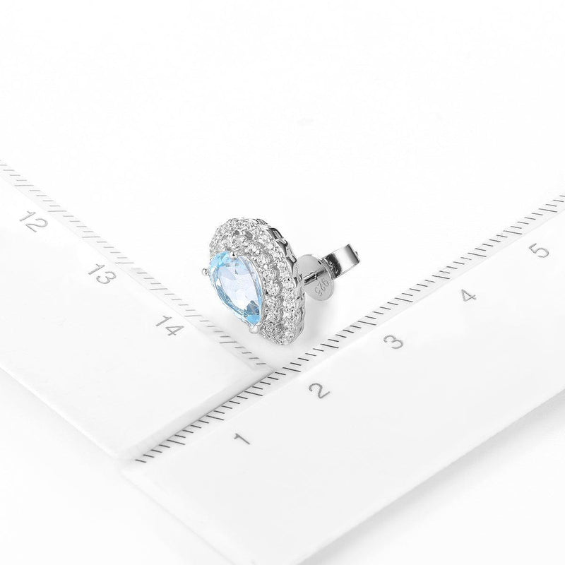 Classic Sterling Silver Halo Earrings with 1.5ct Pear Cut Sky Blue Topaz and Sparkling White CZ - Lucid Fantasy 