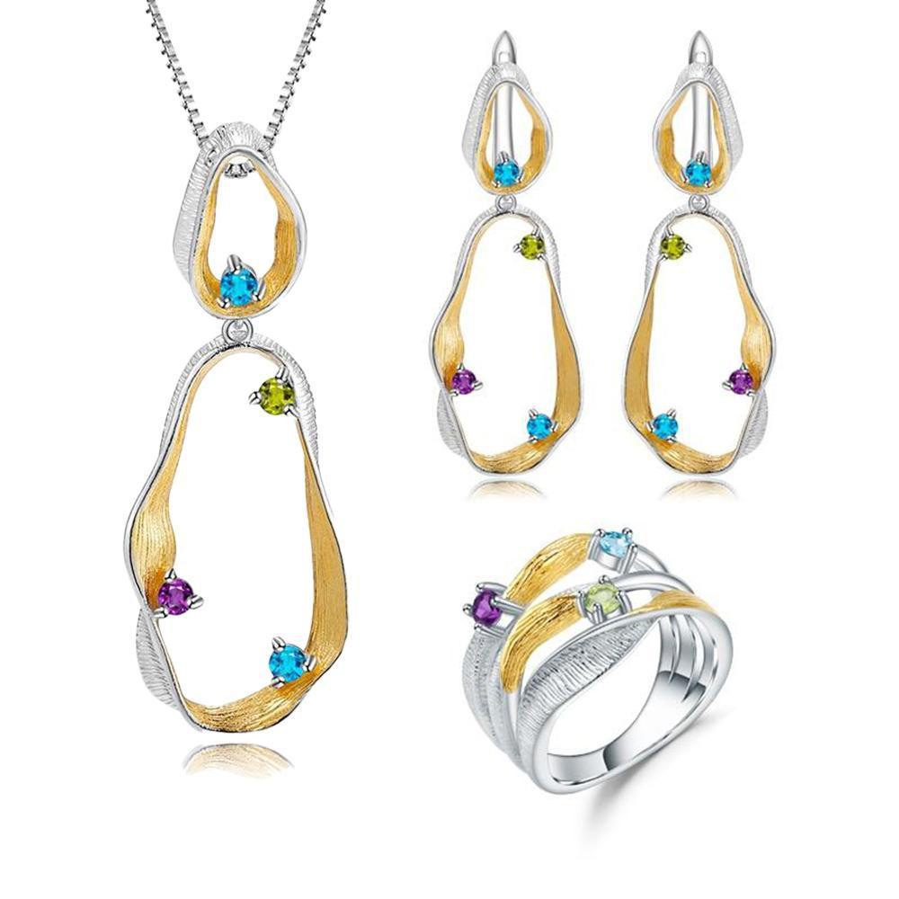 Classic Sterling Silver Multi-Gemstone Twist Jewelry Set - Lucid Fantasy 