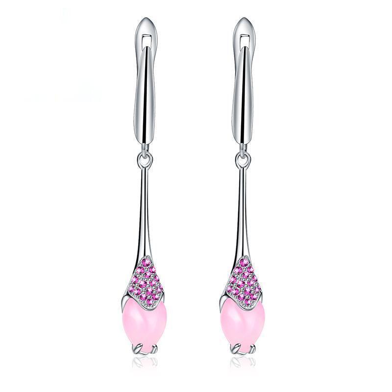 Classic Sterling Silver Pink Calcedony and Ruby Drop Earrings - Lucid Fantasy 