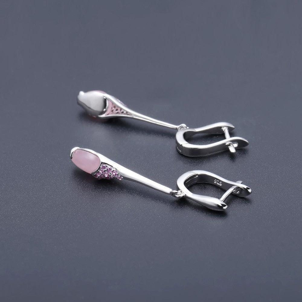 Classic Sterling Silver Pink Calcedony and Ruby Drop Earrings - Lucid Fantasy 