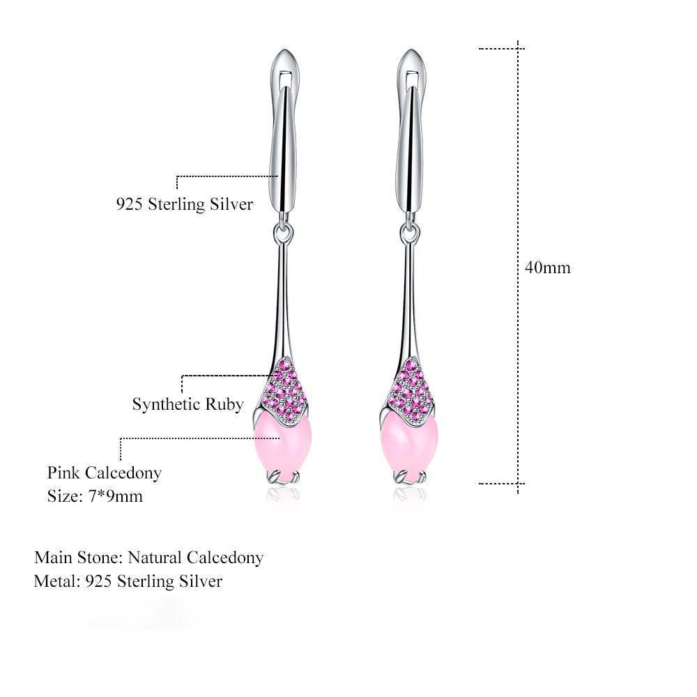 Classic Sterling Silver Pink Calcedony and Ruby Drop Earrings - Lucid Fantasy 