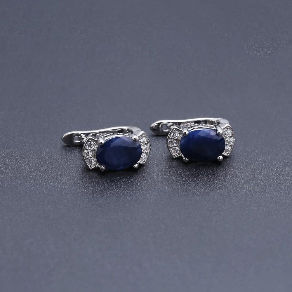 Classic Sterling Silver Sapphire Earrings with Cubic Zirconia Accents - Lucid Fantasy 