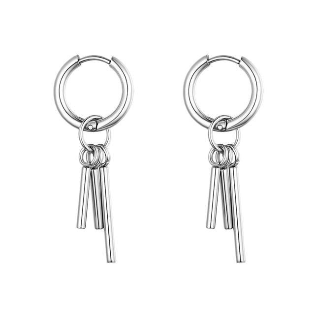 Contemporary Stainless Steel Triple Dangle Hoop Earrings - Lucid Fantasy 