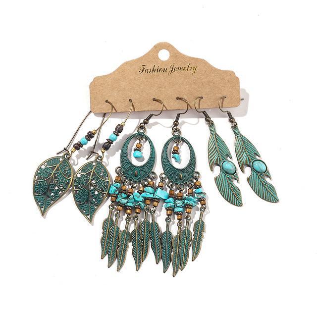 Copper Bohemian Dangle Earrings Set - 3 Pairs of Statement Variety - Lucid Fantasy 