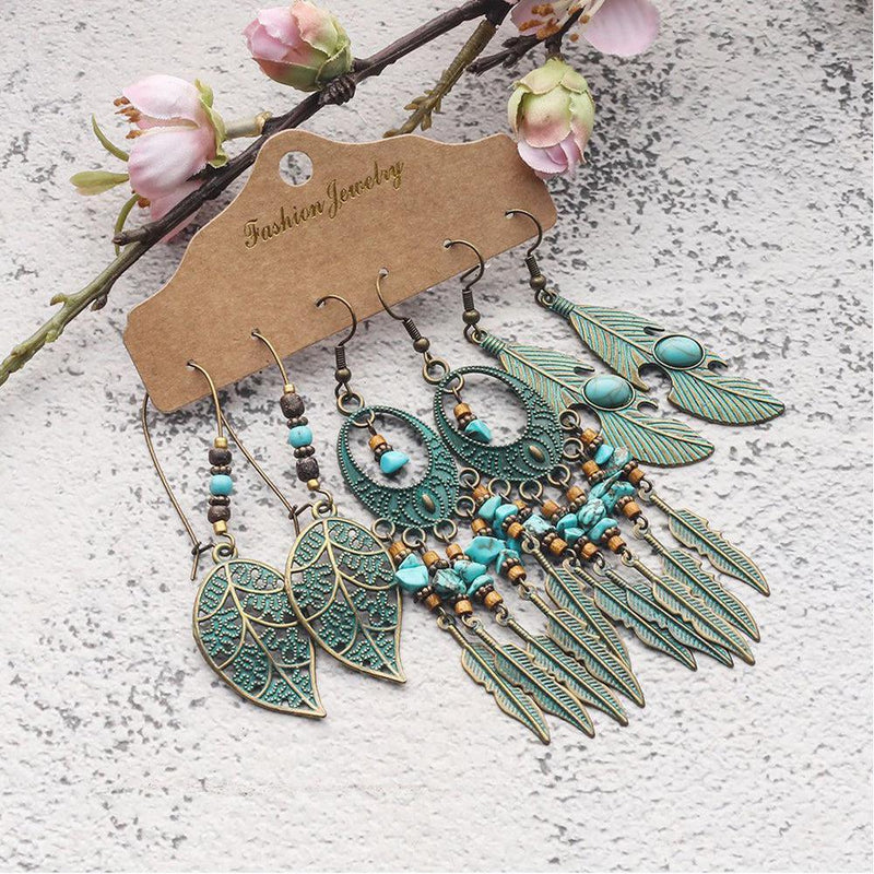 Copper Bohemian Dangle Earrings Set - 3 Pairs of Statement Variety - Lucid Fantasy 