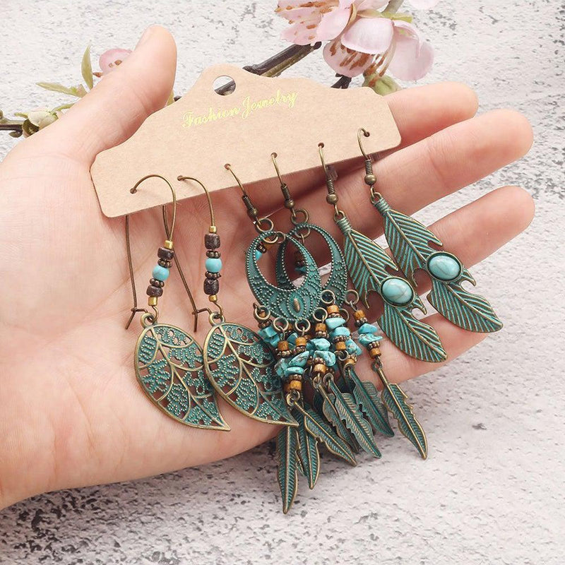 Copper Bohemian Dangle Earrings Set - 3 Pairs of Statement Variety - Lucid Fantasy 