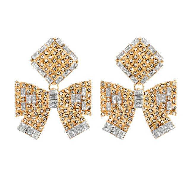 Crystal-Embellished Geometric Bowknot Dangle Earrings - Lucid Fantasy 