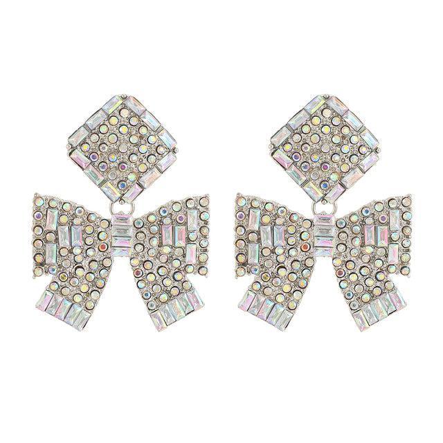 Crystal-Embellished Geometric Bowknot Dangle Earrings - Lucid Fantasy 